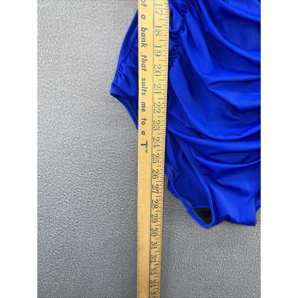 Inches Away Swimsuit Womens Sz 16 Blue One Piece Ruched Sliming Lined - Picture 4 of 11
